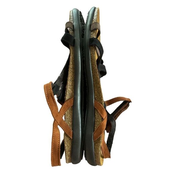 NAOT Judith Sandals Brown Black Leather Uppers Size 41 / 10 Strappy Boho Cork - Picture 2 of 6